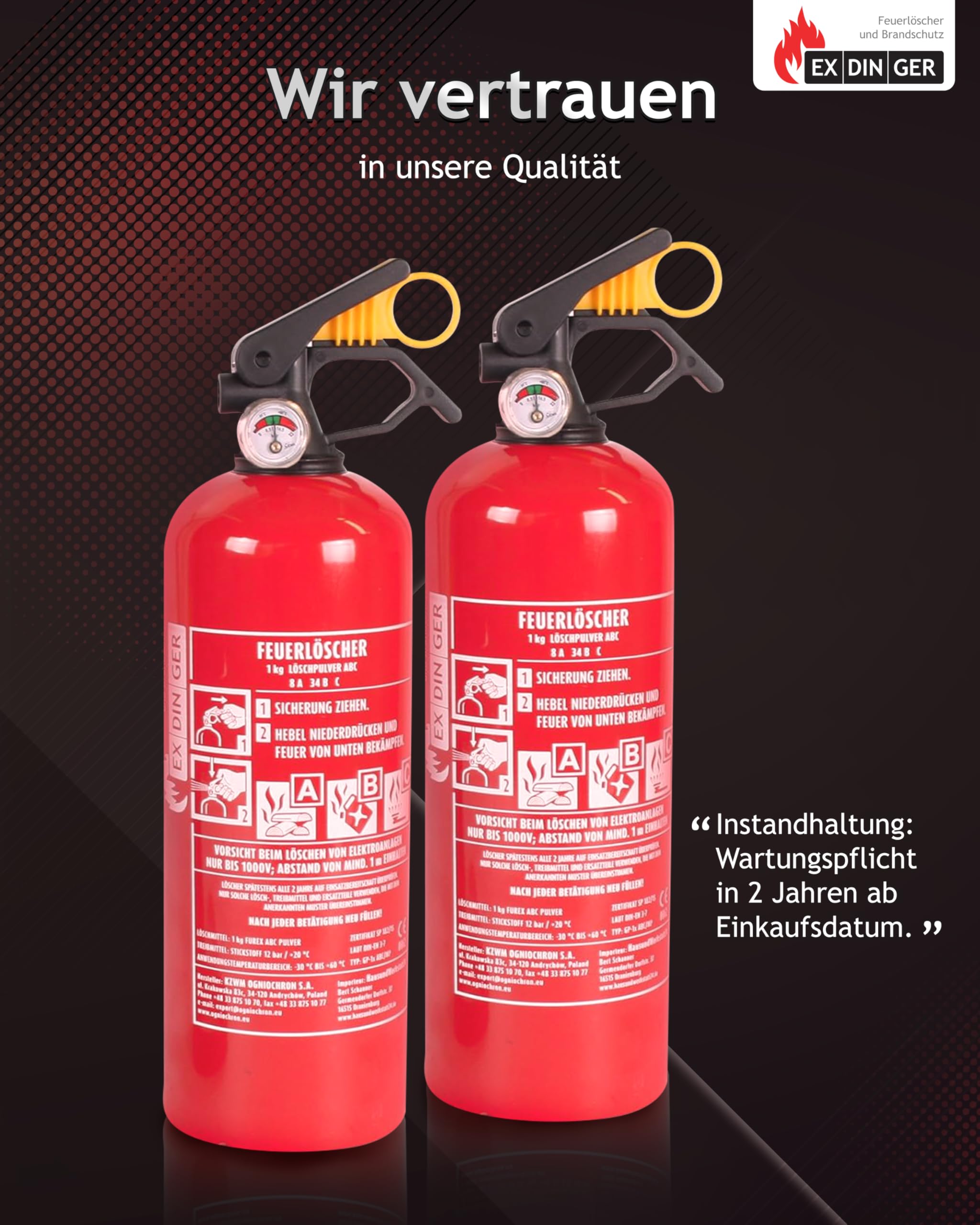 Doppelpack ABC-Pulverfeuerlöscher 1kg Halterung/Manometer (GP-1X Autofeuerlöscher fabrikfrisch)