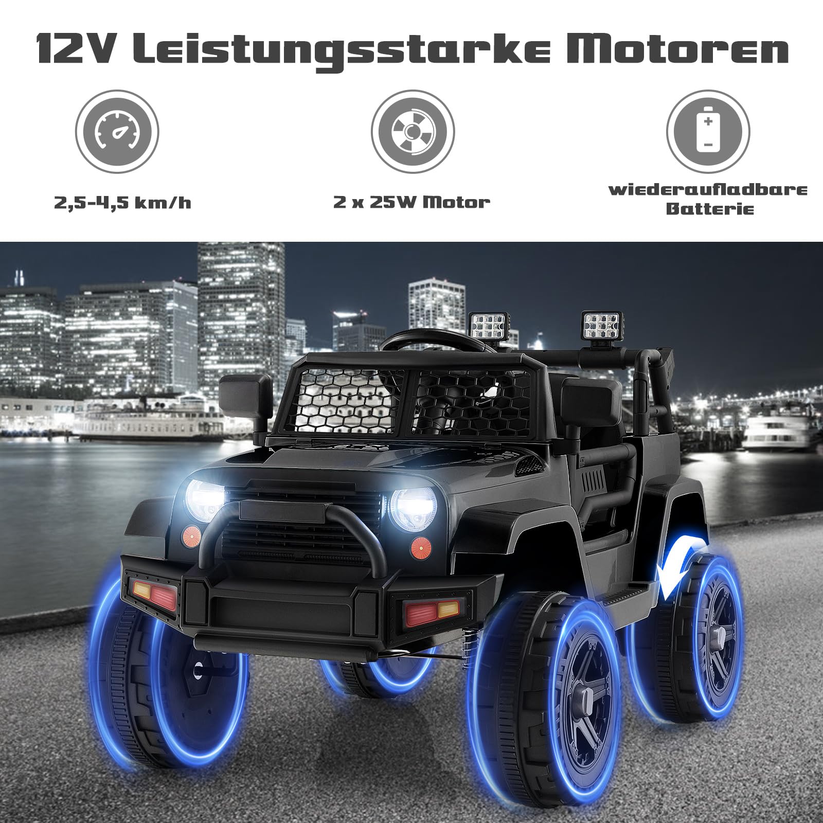 COSTWAY Elektroauto für Kinder, Kinderauto Elektrisch 12V mit Fernbedienung & Musik & USB & Scheinwerfer, Kinderfahrzeug 2,5-4,5 km/h, Elektro Auto für Jungen und Mädchen ab 3 Jahren (Schwarz)