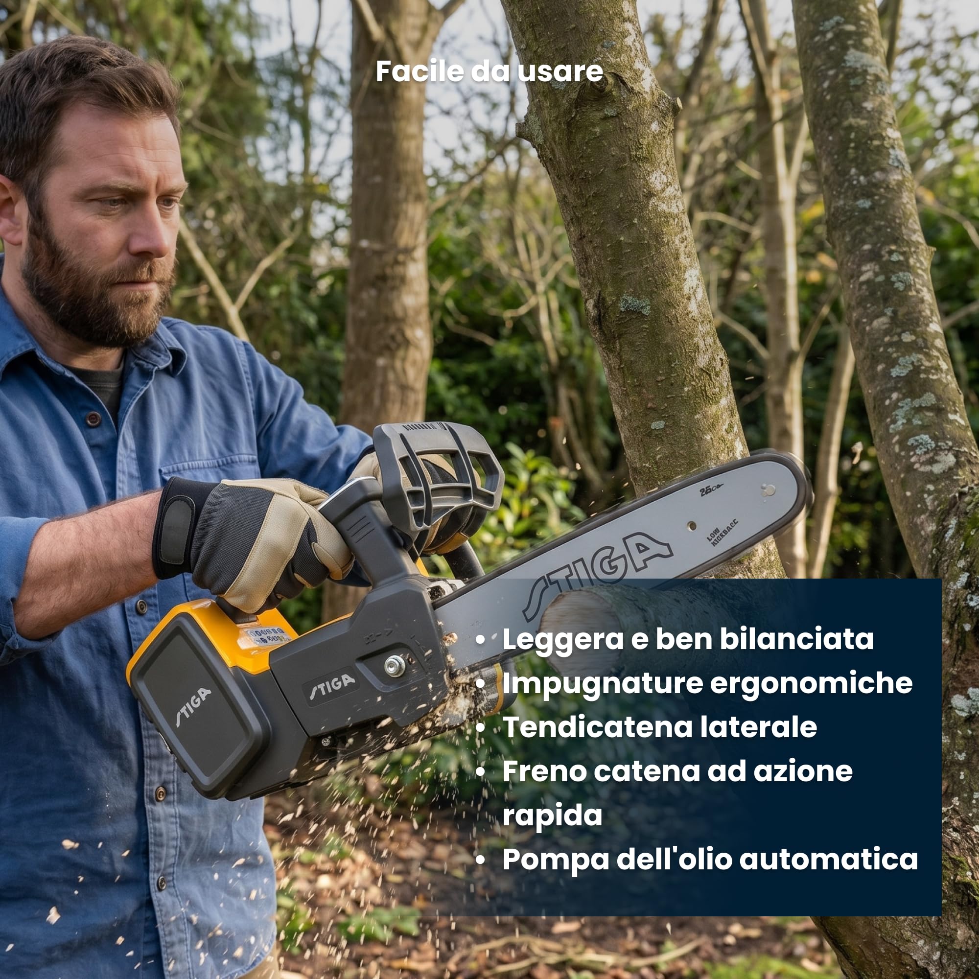 STIGA PR 700e Motosega Da Potatura, 48 V, 30 cm, Batt. Non Incl. – Compatta e Leggera, Freno Catena Rapido – Potatura Professionale