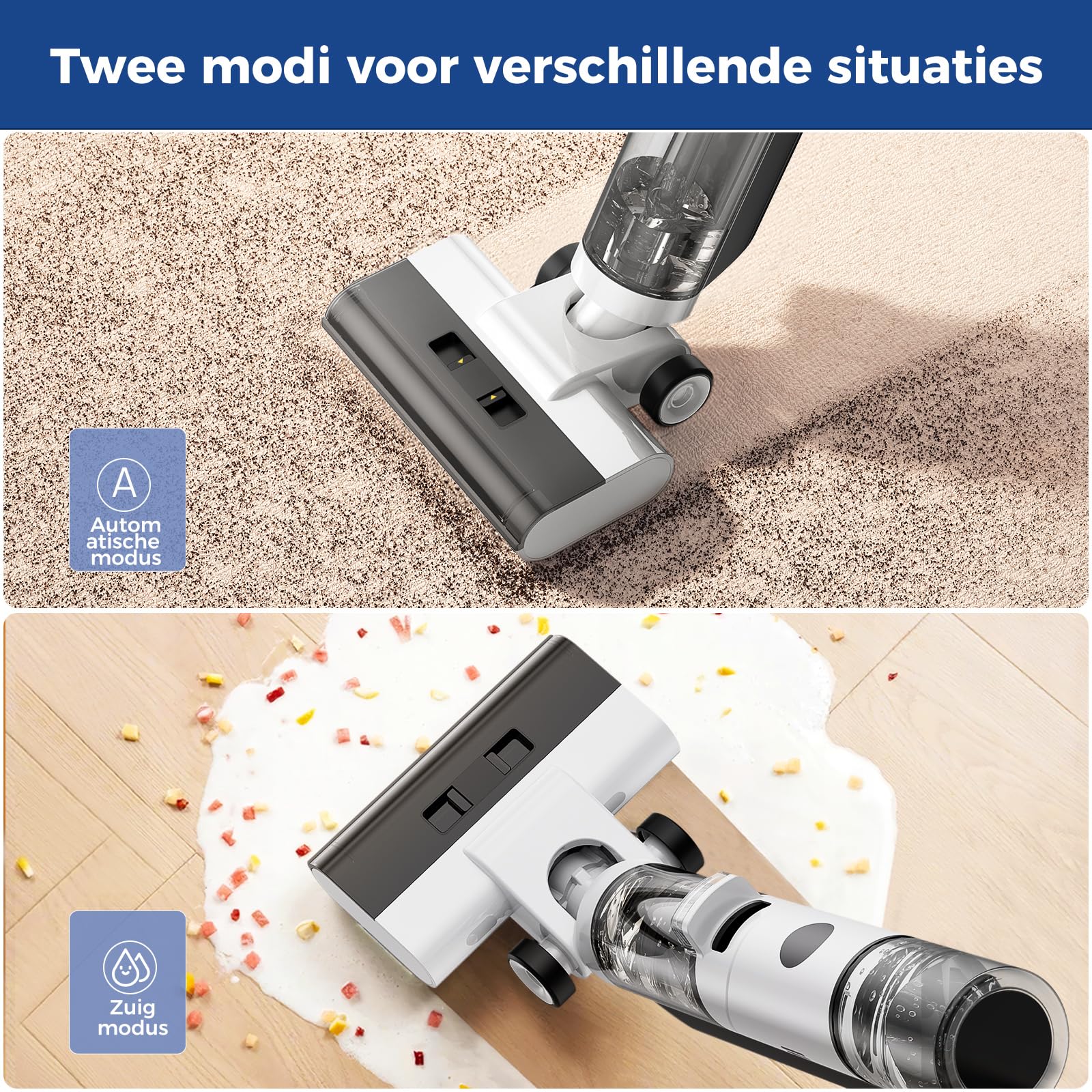 JONR ED12 Aspirapolvere Lavapavimenti Senza Fili, Mop e Aspirapolvere Umido e Secco 4 in 1, Pulizia Bordi, Funzione Autopulente, Autonomia 30 Min, Pavimenti Duri, Peli di Animali Domestici