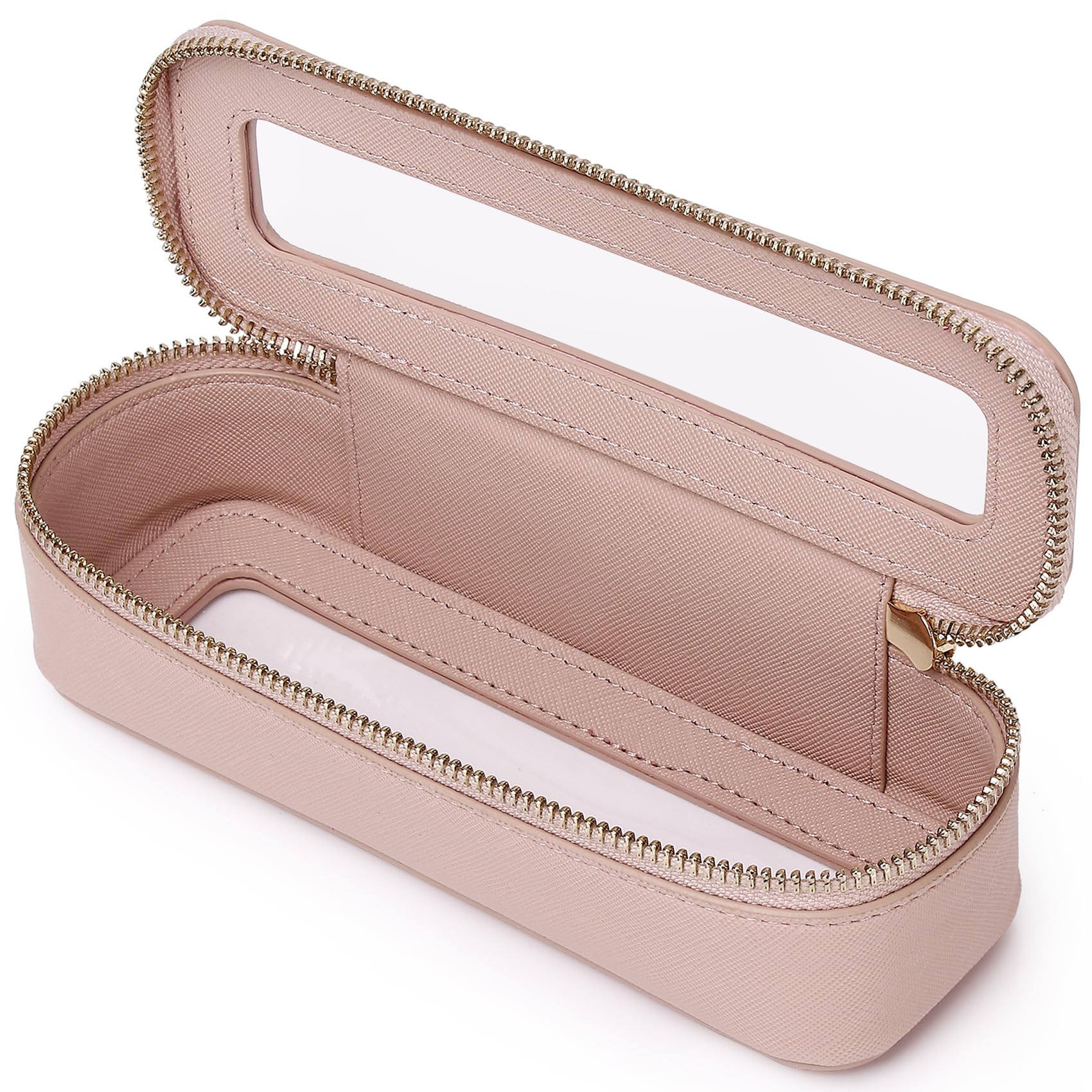 Makeup Brush Case Slim Clear Makeup Bag Travel Cosmetic Case and Waterproof Toiletry Makeup Bag with Zipper Purse Organizer for Women (Pink, Slim)