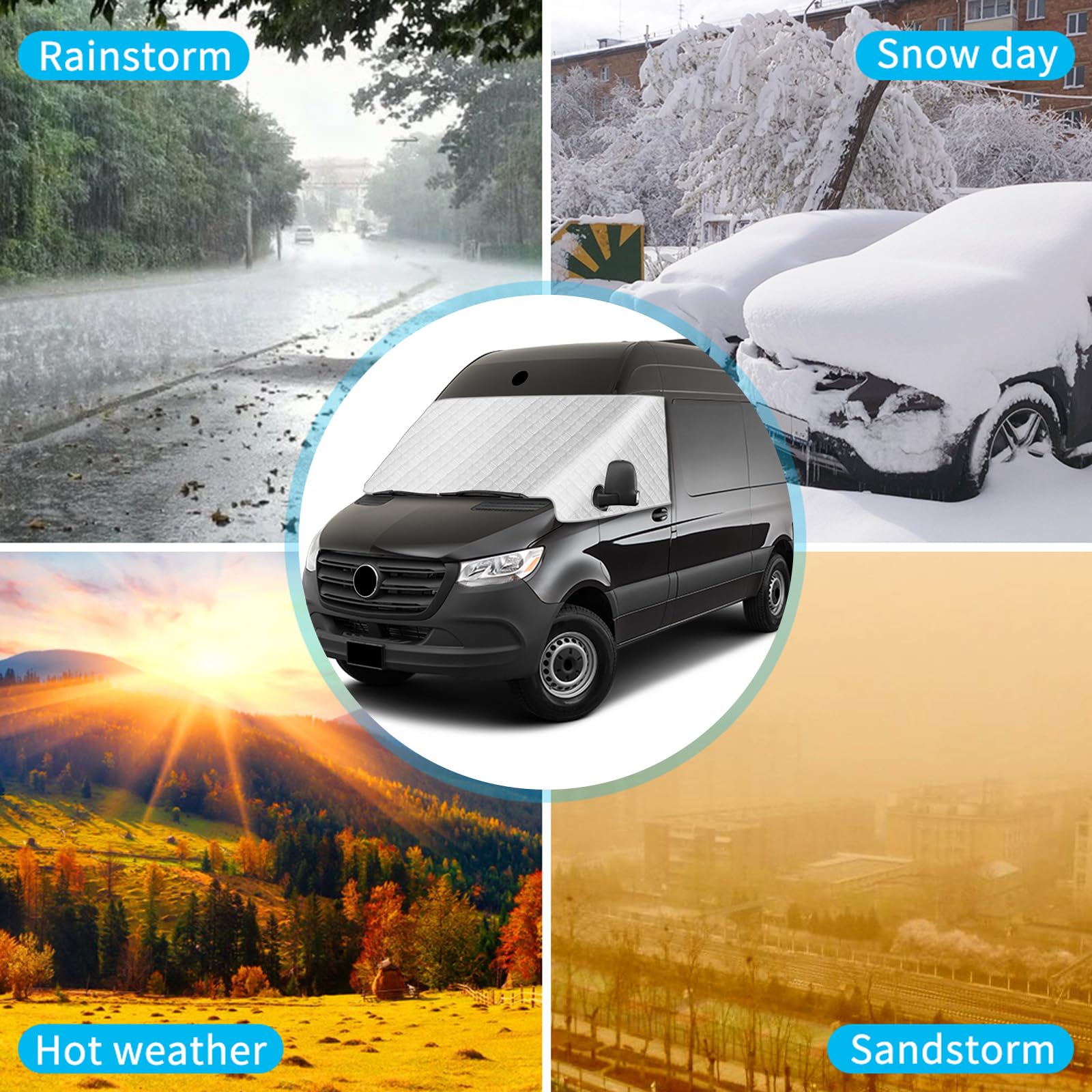 Copri Parabrezza Auto Inverno Compatibile con Mercedes-Benz Sprinter VS30 2019-2025, Telo Auto Esterno Antigrandine Protezione da Foglie Gelo Neve Parasole per Finestrino Anteriore