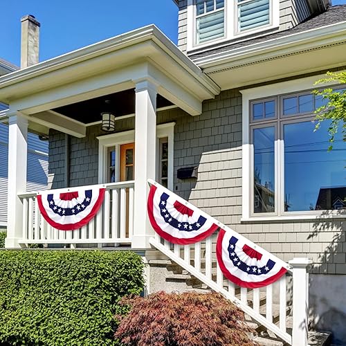Miniatura 5 de Banderines para exteriores, 3 banderas plisadas americanas de 2 x 4 pies, decoraciones patrióticas del 4 de julio para el Día de los Veteranos