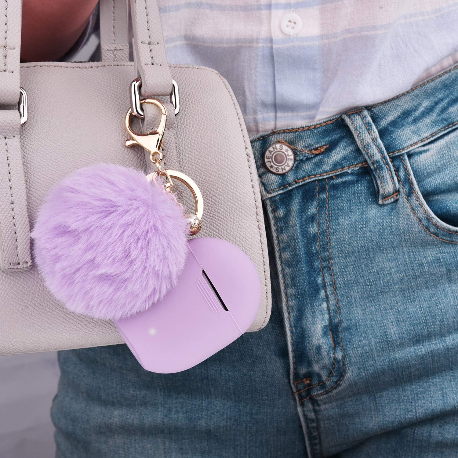 MOFREE Google Pixel Buds 2 Case Cover Cute, Soft Silicone Scratch Shock Resistant Pixel Buds 2 Protective Case Skin Cover with Pompom Keychain Compatible for Google Pixel Buds 2 Headphones (Purple)