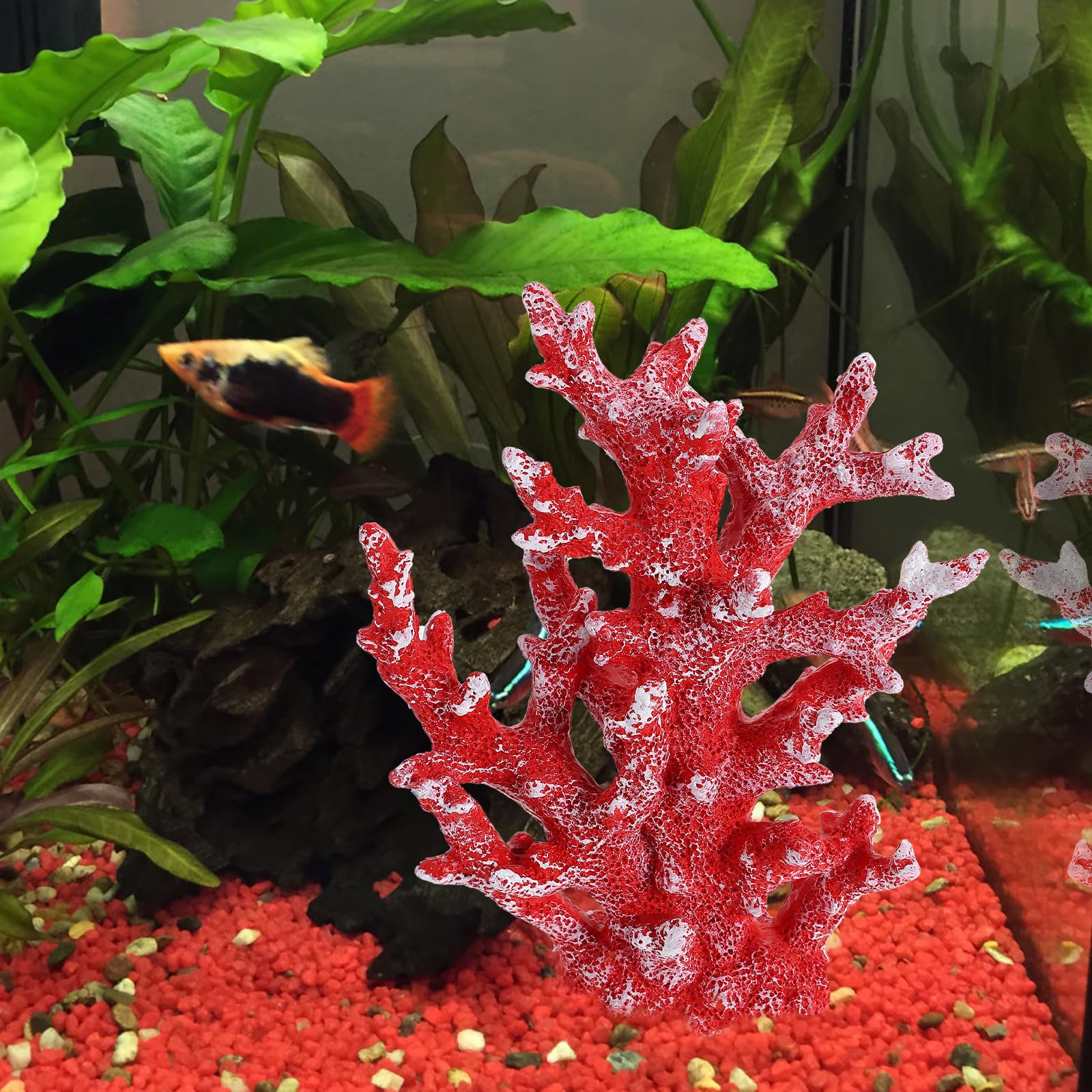 Coral de Resina para Pecera Rojo Acabado Fino, Decoración Artificial para Acuarios y Escritorio Que Añade Ambiente Natural en Hogares y Oficinas