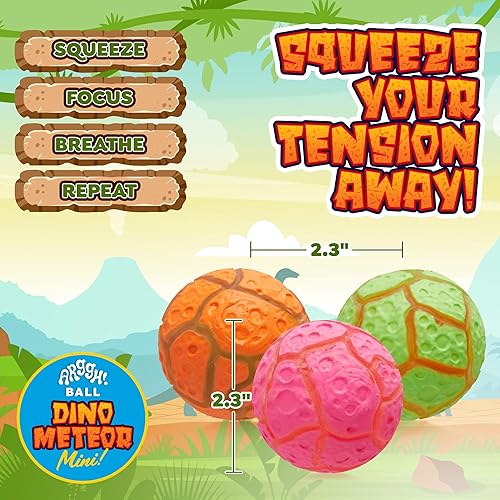 Miniatura 5 de Power Your Fun Arggh - Minilotas antiestrés de meteorito para niños y adultos, paquete de 3 unidades, bolas sensoriales con dinosaurio, bola blanda,