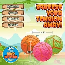 Power Your Fun Arggh Meteor Mini Stress Balls for Kids and Adults - 3pk Squishy Stress Balls Sensory Toys with Dinosaur, Squishy Ball Fidget Toys Tension Relief Squeeze Toy (Pink, Orange, Green)