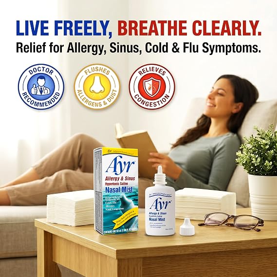 Ayr Allergy and Sinus Hypertonic Saline Nasal Mist Spray, 1.69 Fluid Ounce