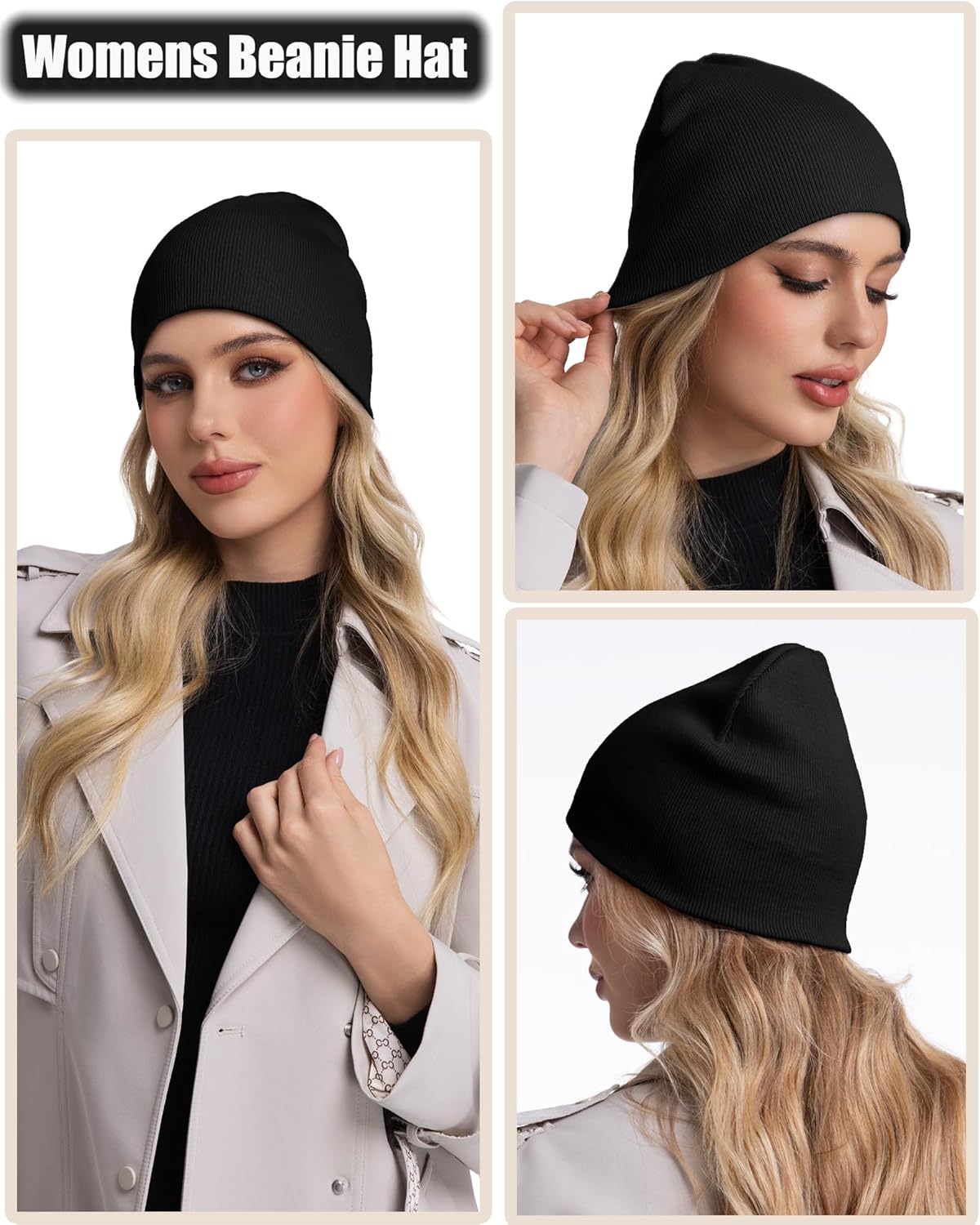 100% Cotton Beanie Hat, Cuffless Beanies Warm Knit Winter Skull Cap, Unisex Soft Fisherman Hats for Women Men - Image 4