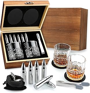 Gifts for Men Whiskey Glasses, Whisky Gift Box Birthday Gifts for Men, Stainless Steel Whiskey Stones&Whisky Glass Set Gif...