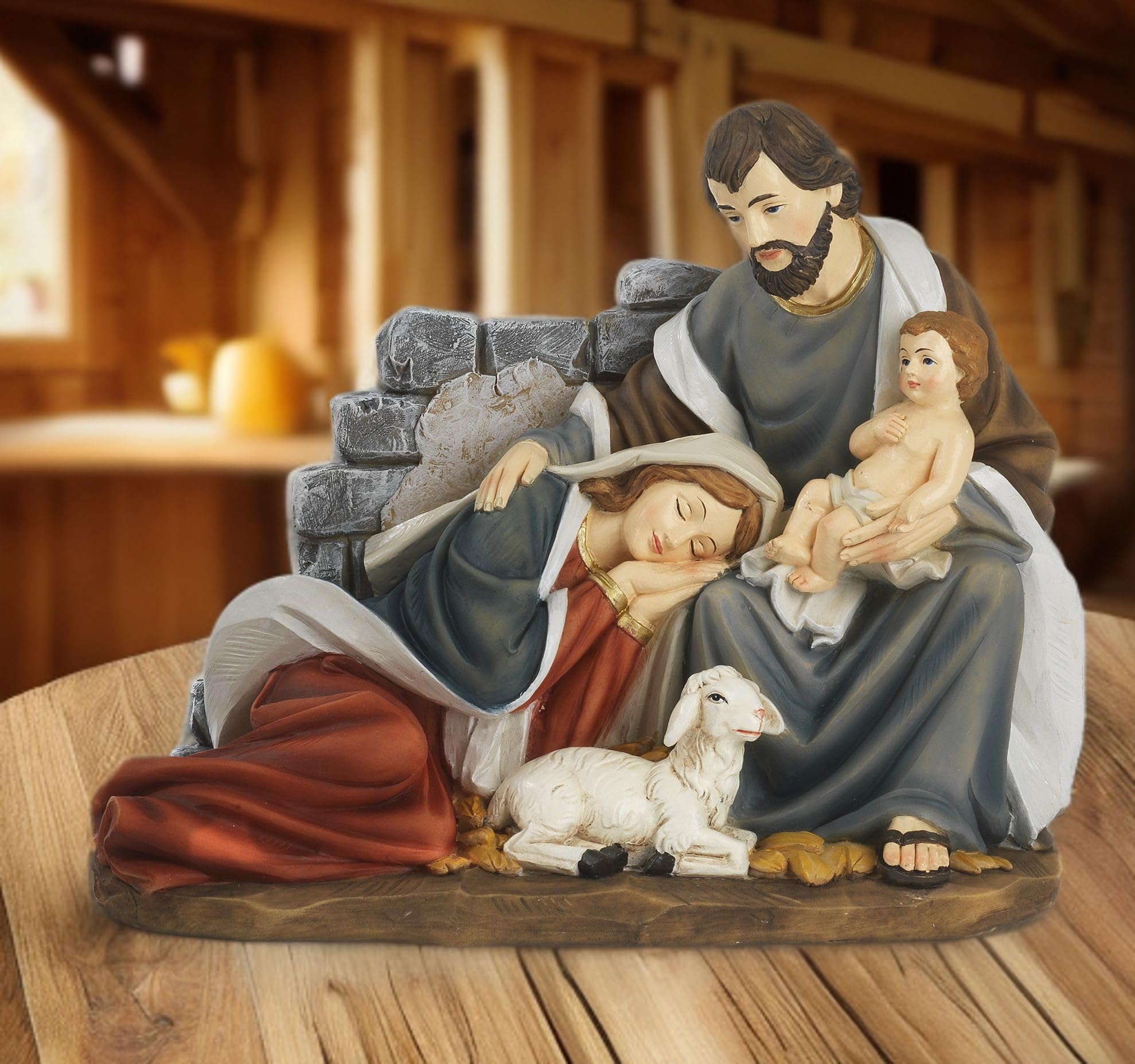 PABEN Estatua para Belén de la Virgen tumbada de resina, artículos religiosos (8,8 cm), longitud 11,6 cm