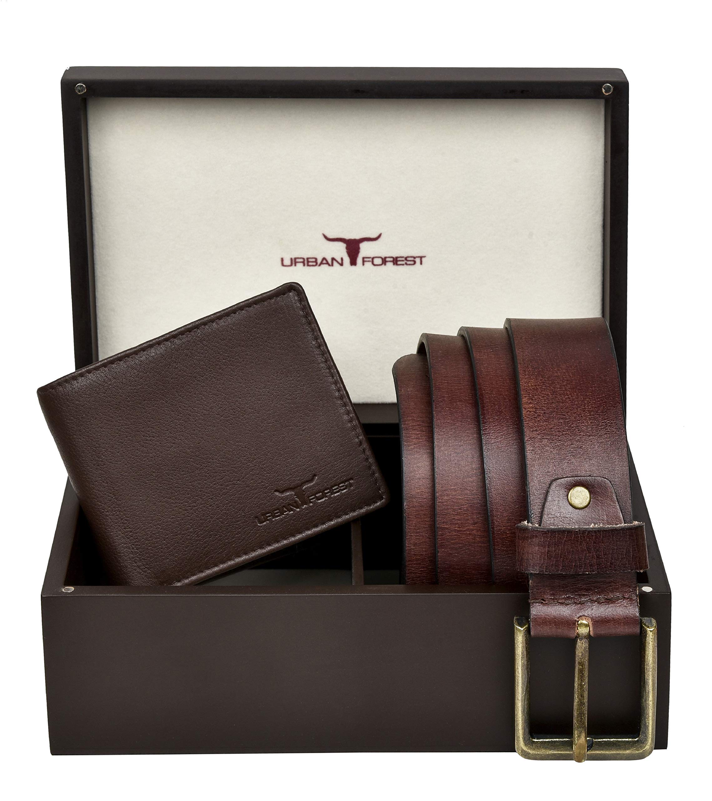Trevor Brown Leather Wallet & Brown Casual Leather Belt Combo Gift Set for Men- Packed in Premium Wooden Box for Festive Gifting