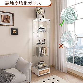 LED照明＆引き出し付き ガラスディスプレイキャビネット 鍵付き強化ガラス収納 楽天市場】LED照明＆引き出し付き ガラスディスプレイキャビネット｜鍵