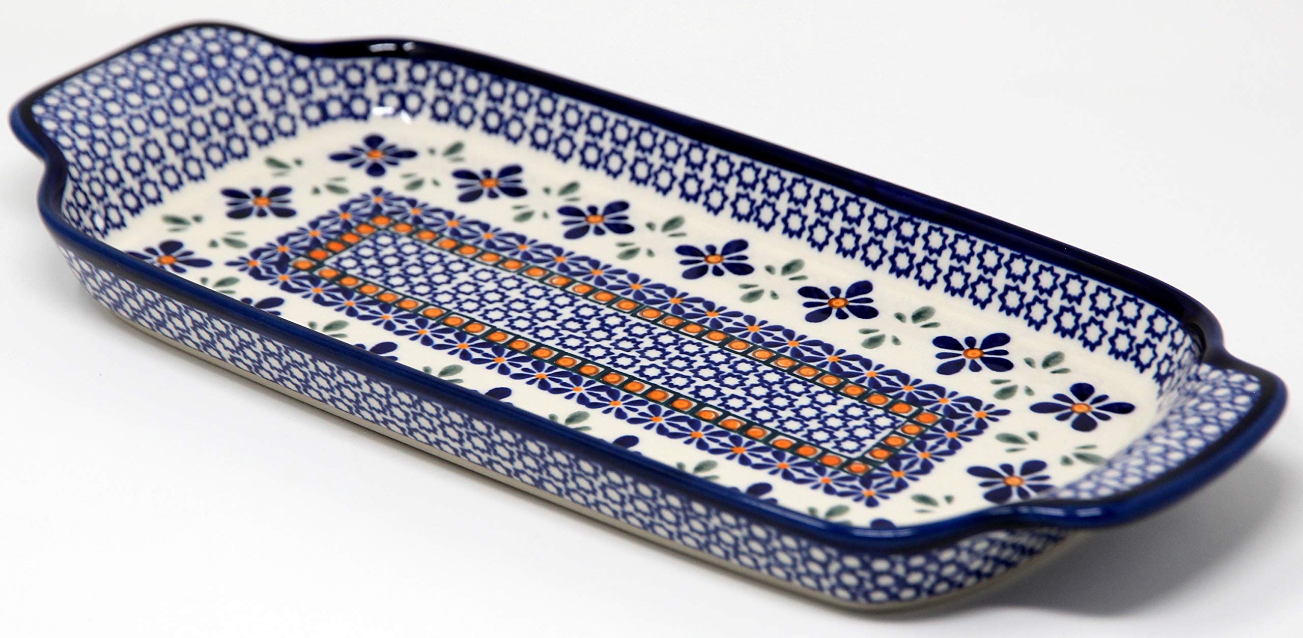 Polish Pottery Market Rectangle Tray by Zaklady Boleslawiec – Handcrafted Polish Stoneware Serving Platter for Entertaining, Food, Appetizers, Desserts, Cheese Board, Charcuterie, Sushi - 13 x 6 Inch