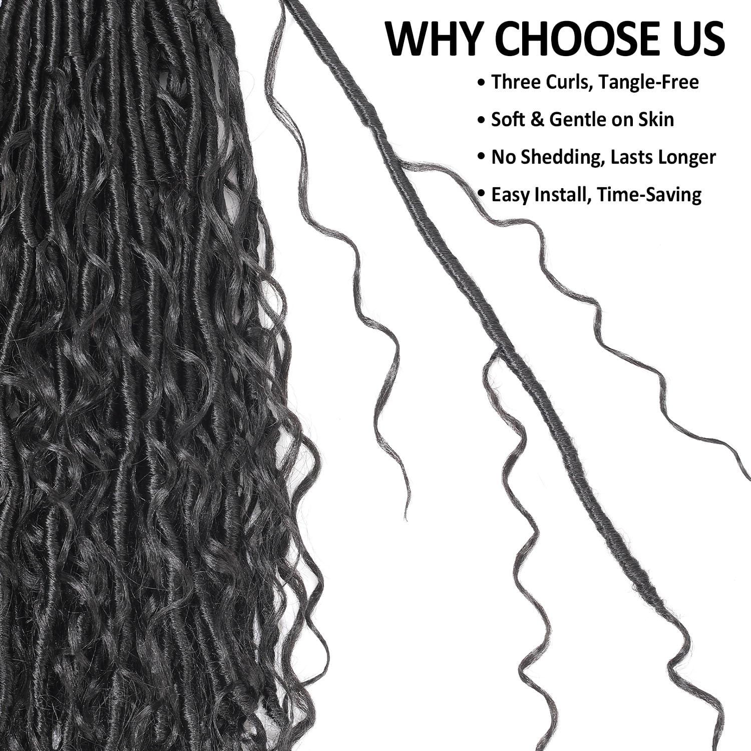 Boho Faux Locs Crochet Hair, Pre-Looped Goddess Locs with Curly Ends