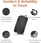 Amazon Basics 76.2 cm Large Rolling Duffle Bag with Wheels and Handle, Travel Duffle Bag with Durable Ripstop Polyester Material, 2 Layers of Space, Multiple Interior and Exterior Pockets, Black