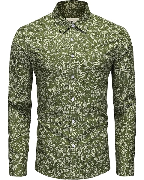 Mens Floral Shirt Casual Button Down Long Sleeve Flower Printed Shirt 100% Cotton