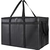 Bodaon Insulated Food Delivery Bag, XXXL Pizza Delivery Bags for Hot and Cold Food, Commercial, Large Capacity Reusable Warming Bag, Catering Cooler Bag for Doordash, Warmers for Parties (Black, 1Pk)