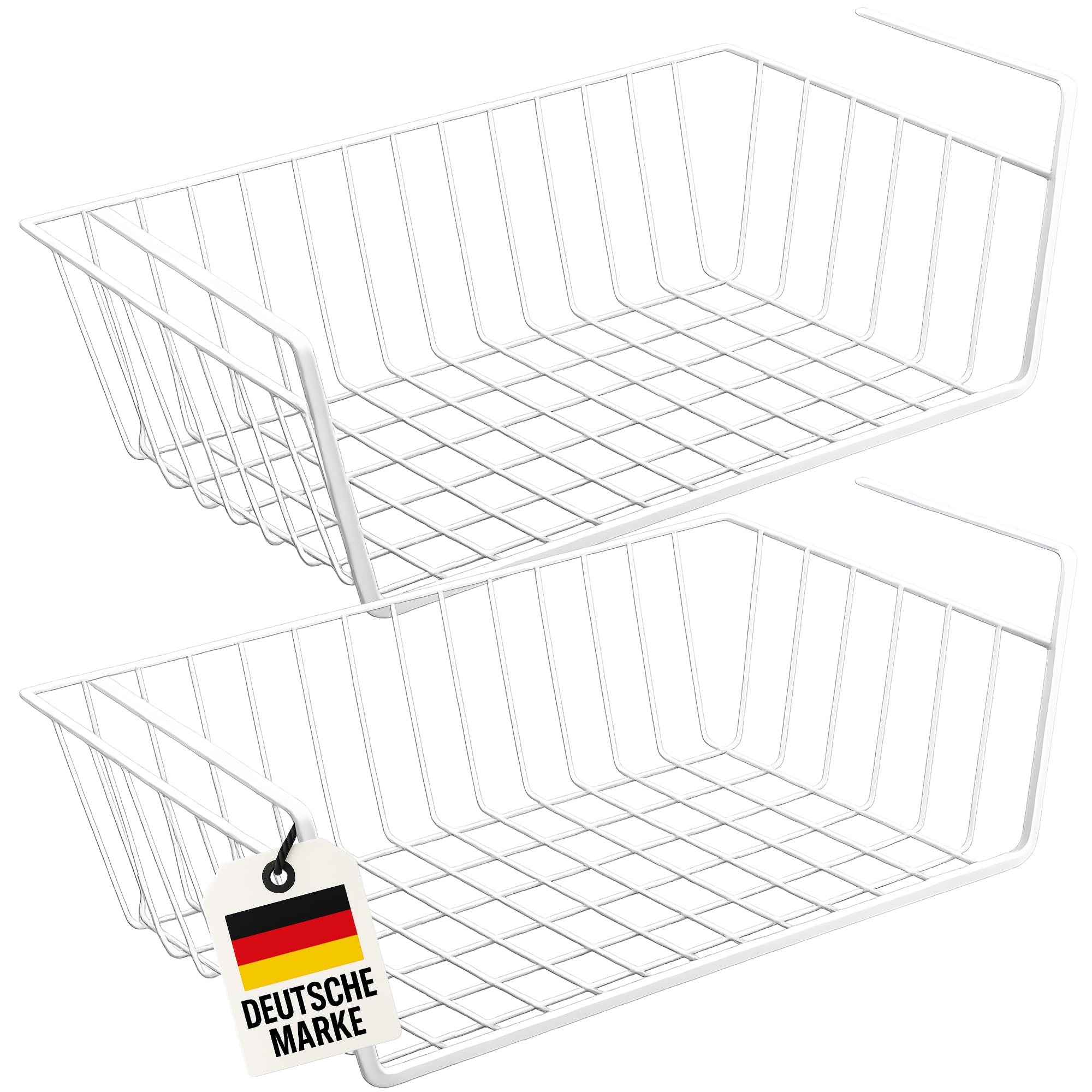 WELLGRO Einhängekorb 2er Set Metall Weiß – Unterregalkorb Küche und Schrank – Schrankkorb zum Einhängen – Regaleinhängekorb & Drahtkorb