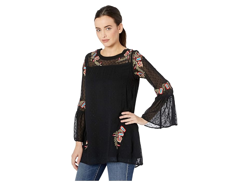 

Scully Landry Swiss Dot Tunic w/ Ruffle Sleeve (Black) Women's Blouse