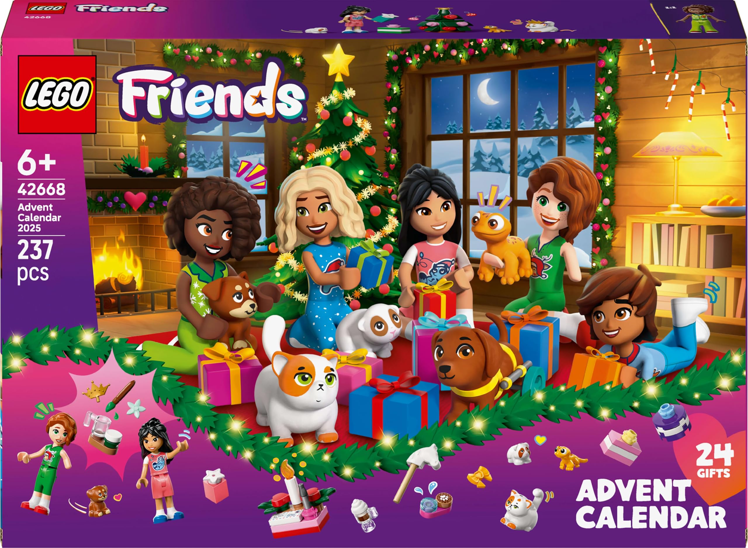 LEGO Friends Calendario de Adviento 2025 para Niñas de 6+ Años - Juguete para la Cuenta Atrás de Navidad con 24 Sorpresas Inc. 5 Mini Muñecas, 5 Figuras de Animales y Accesorios Adorables 42668