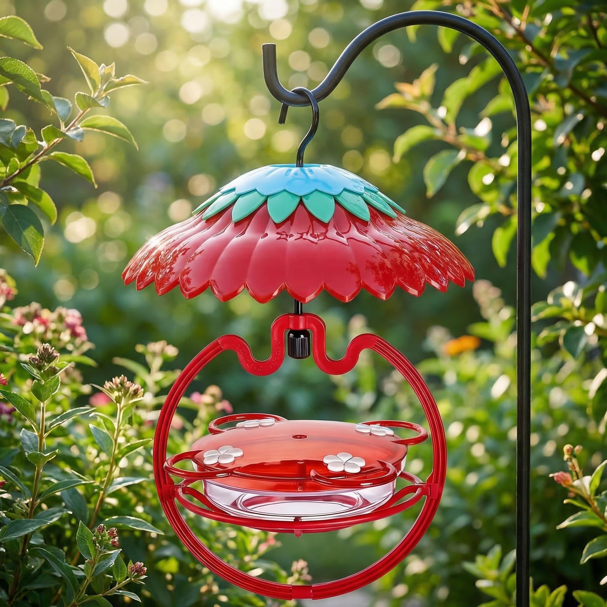Beserie Mangiatoia in plastica per colibrì con copertura antipioggia, piccolo piattino da 269,3 g, mangiatoie per colibrì per esterni, 4 porte di alimentazione di protezione delle api, cupola da 27,9