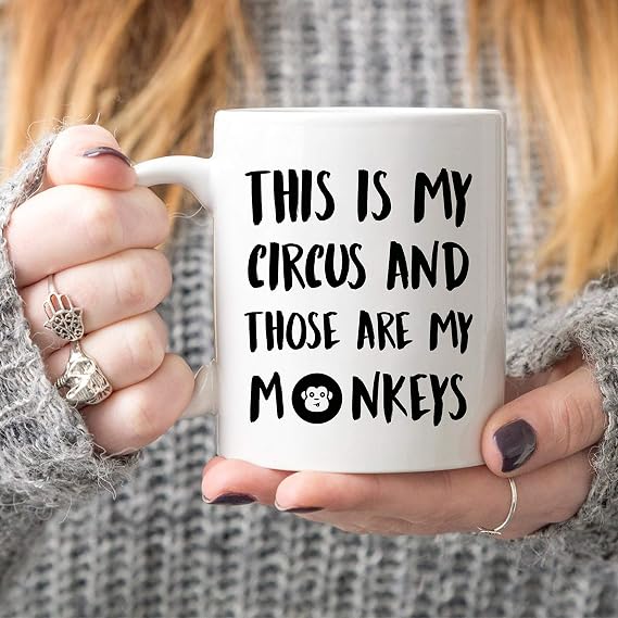5Aup Christmas Gifts Funny Quote Coffee Mug, This Is My Circus and Those Are My Monkeys Novelty Ceramic Cups 11Oz, Unique Birthday and Holiday Gifts for Daughter Teacher Friend
