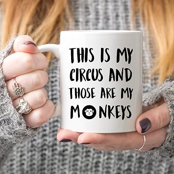 5Aup Christmas Gifts Funny Quote Coffee Mug, This Is My Circus and Those Are My Monkeys Novelty Ceramic Cups 11Oz, Unique Birthday and Holiday Gifts for Daughter Teacher Friend