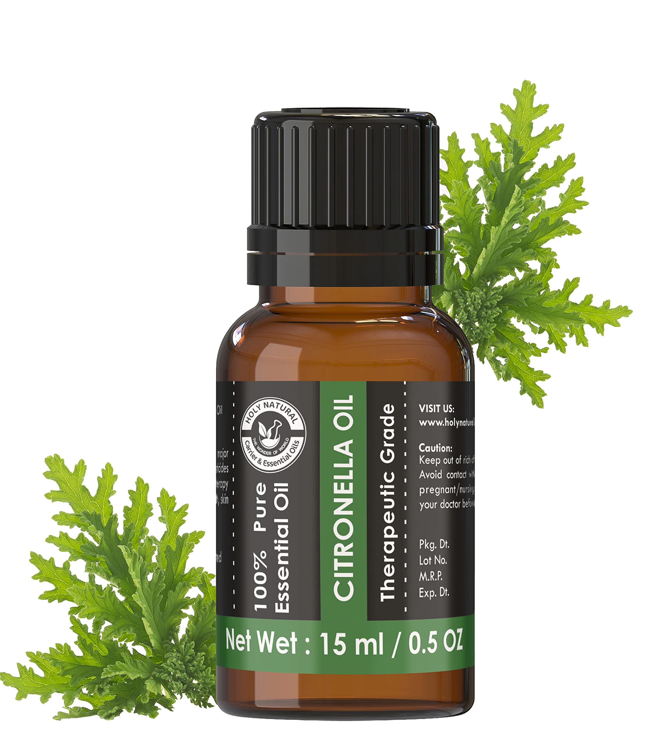 Holy Natural Citronella Essential Oil 15ml (with Dropper Plug), Undiluted Therapeutic Grade, Best For Aroma Diffusers, Healthy Hair, Oily Skin, Aromatherapy.