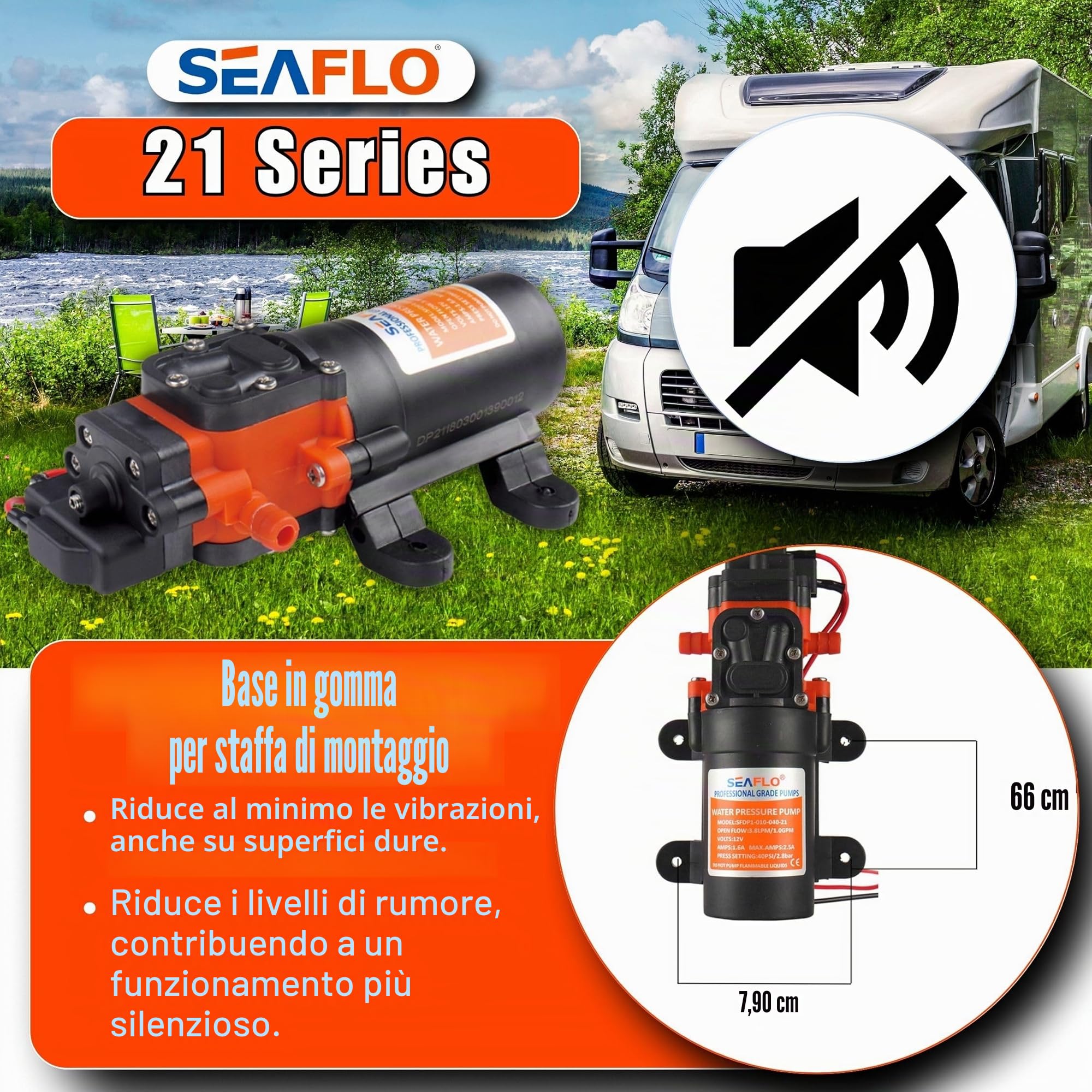 Seaflo Pompa a membrana a pressione dell'acqua, 12 V, 1,2 GPM, 35 PSI