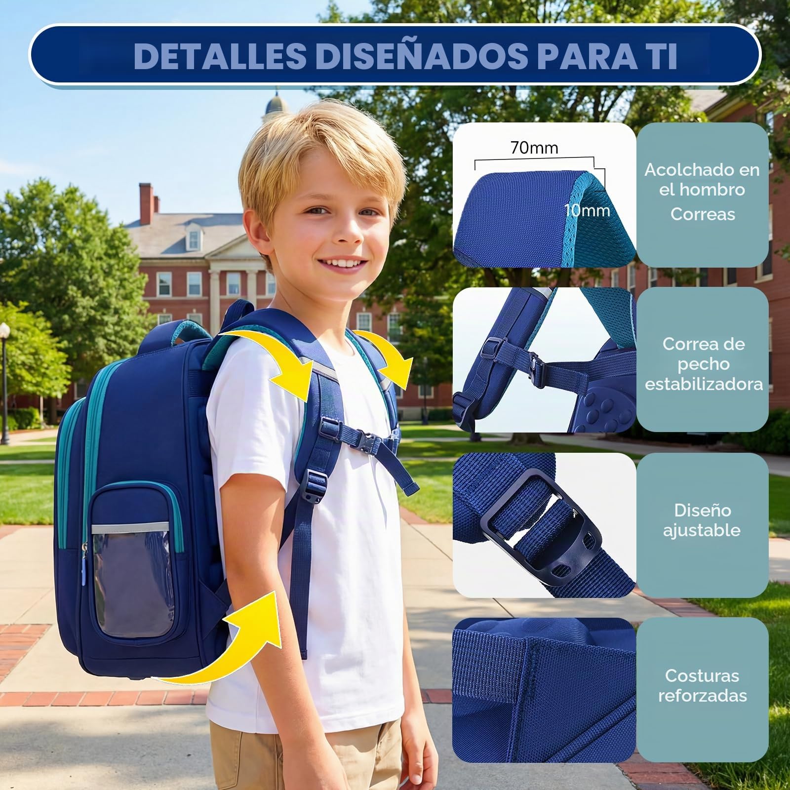 Amythe Mochila Escolar Niño Primaria, 25L Ligera Verde