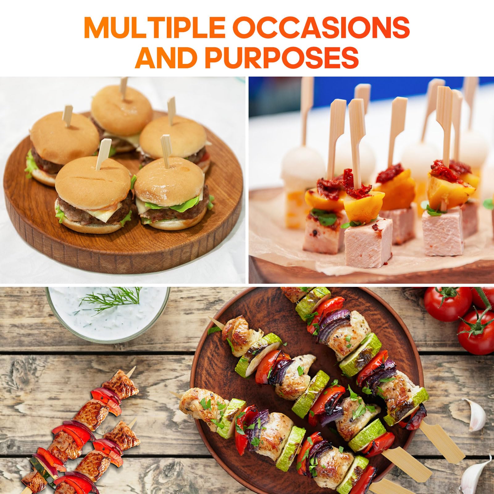 200 Pièces Brochettes Cocktail 15cm En Bambou - Décoration Fingerfood Et Fruits Fêtes