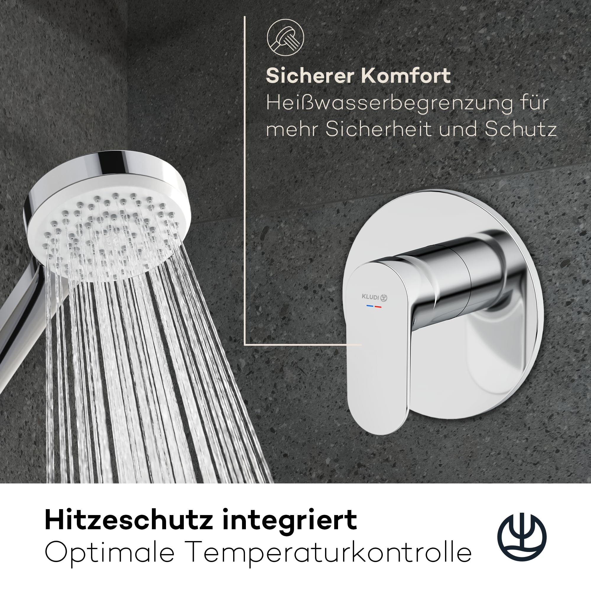 KLUDI - X1 Grifo de ducha empotrado con limitador de agua caliente, mezclador monomando con cartucho de cerámica de alta calidad para el baño, cromo, accesorios necesarios Kludi Slimbox (Art. 88022)