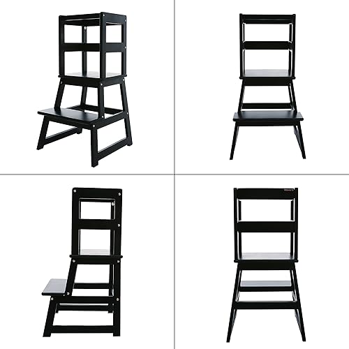 Miniatura 4 de GUIDTOP Taburete de cocina con barandilla de seguridad y tapetes antideslizantes, taburete de cocina para niños de 18 meses en adelante (negro)