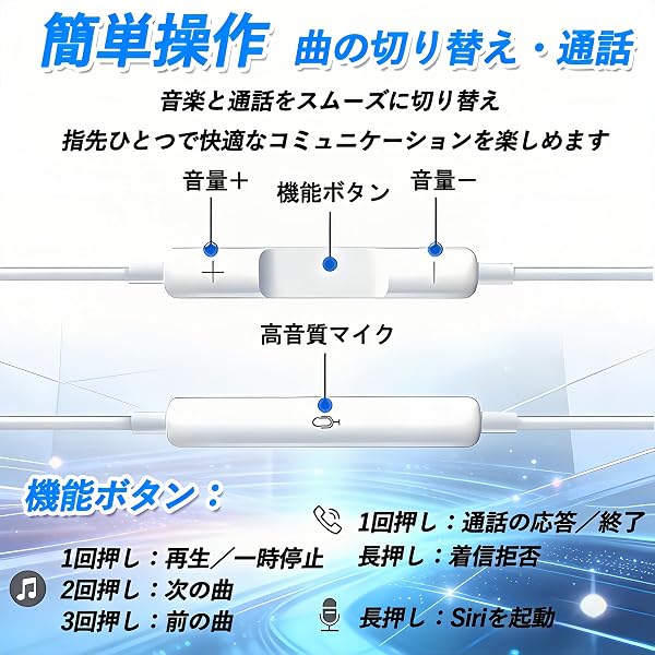 タイプC イヤホン 有線イヤホン ステレオイヤホン ヘッドホン【2026年改良モデル・耳栓型・Type-Cイヤホン】 HiFi 音量調節可能 重低音 騒音低減 小型・軽量 防水 快適な装着感 マイク付き 通話可能 ハイレゾ対応 クリア通話 遅延なし iPhone15/16/17/Android/PC 多機種対応 通勤・会議・仕事・ゲームに(ホワイト) - 4
