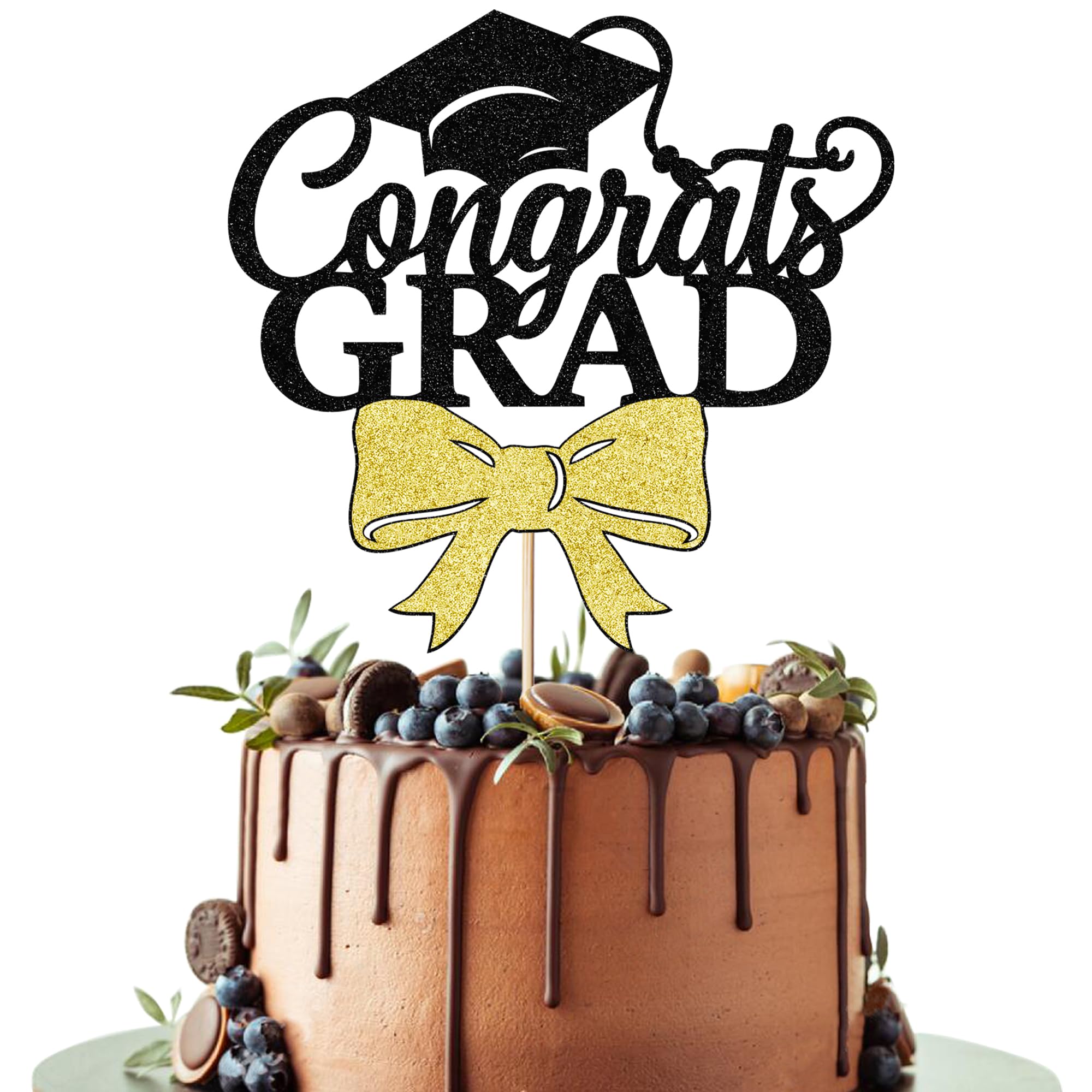 Leetaivie Congrats Grad Cake Topper, Class of 2026 Graduation Party Decorations, Congratulations 2026 Graduation Theme Junior/High School/University Boys Girls Graduate Party Supplies (Black Gold)