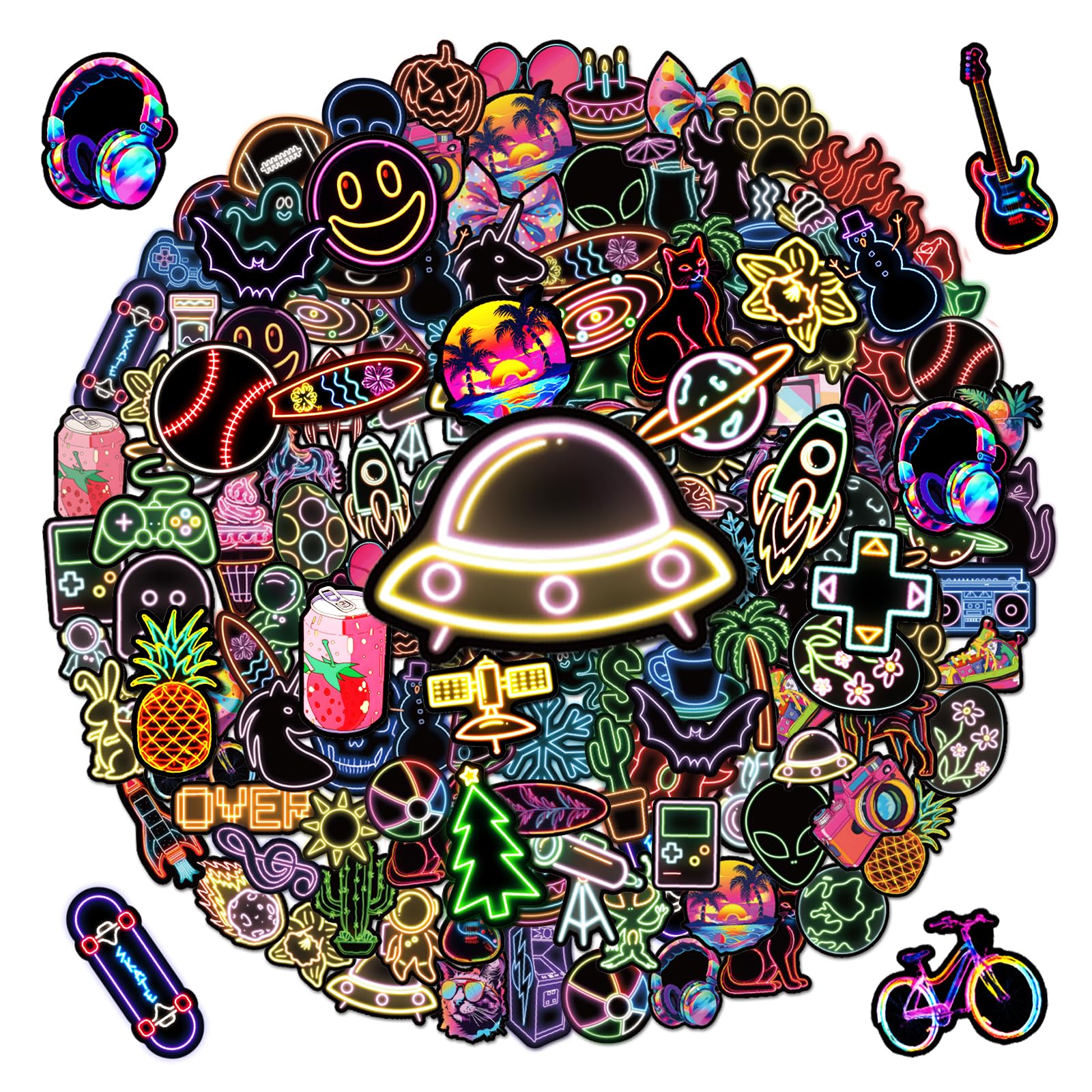 G2PLUS 100PCS Neon Stickers for Teens and Young Adults: Cool Waterproof Vinyl Stickers for Laptops, Phone Cases, Skateboards, Water Bottles, Gaming Accessories and DIY Decoration — image 1
