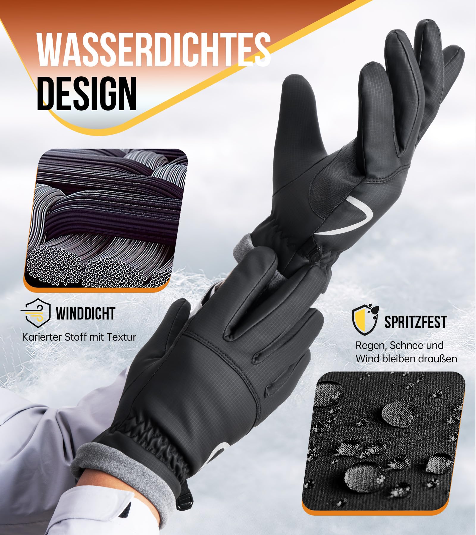 PULIOU Handschuhe Herren Damen Winter Thermo Fahrradhandschuhe Warme Winterhandschuhe Winddichte Touchscreen Laufhandschuhe Sporthandschuhe zum Laufen Radfahren Klettern