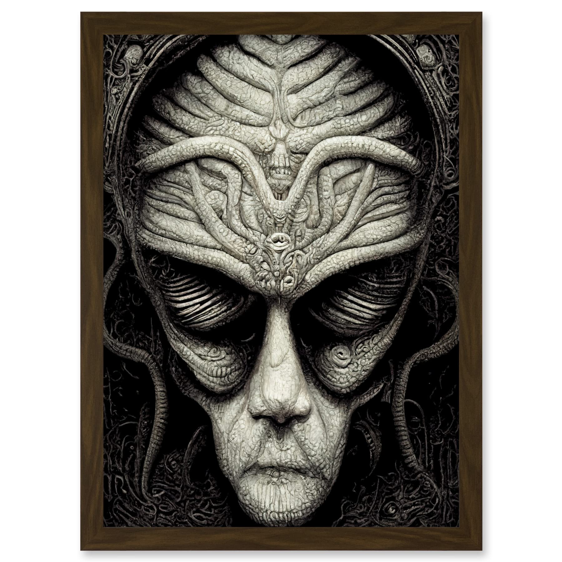 Doppelganger33 LTD Alien Grays Monochrome Gothic Horror Artwork Framed A3 Wall Art Print
