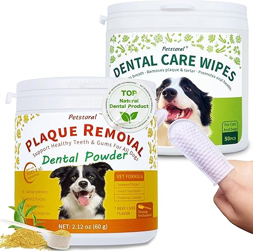 Kit de limpieza dental, toallitas de cuidado dental para limpiar la placa en la superficie de los dientes, polvo dental con sabor a hígado de res