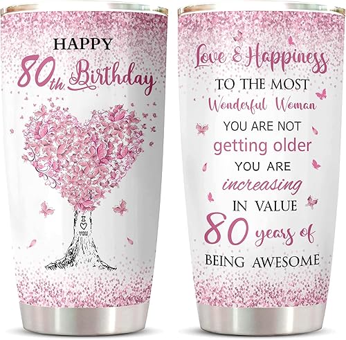 ZANIION Vaso de regalo de 80 cumpleaños para mujer, decoraciones de cumpleaños 80 para mujeres, las mejores ideas de regalos de cumpleaños 80,
