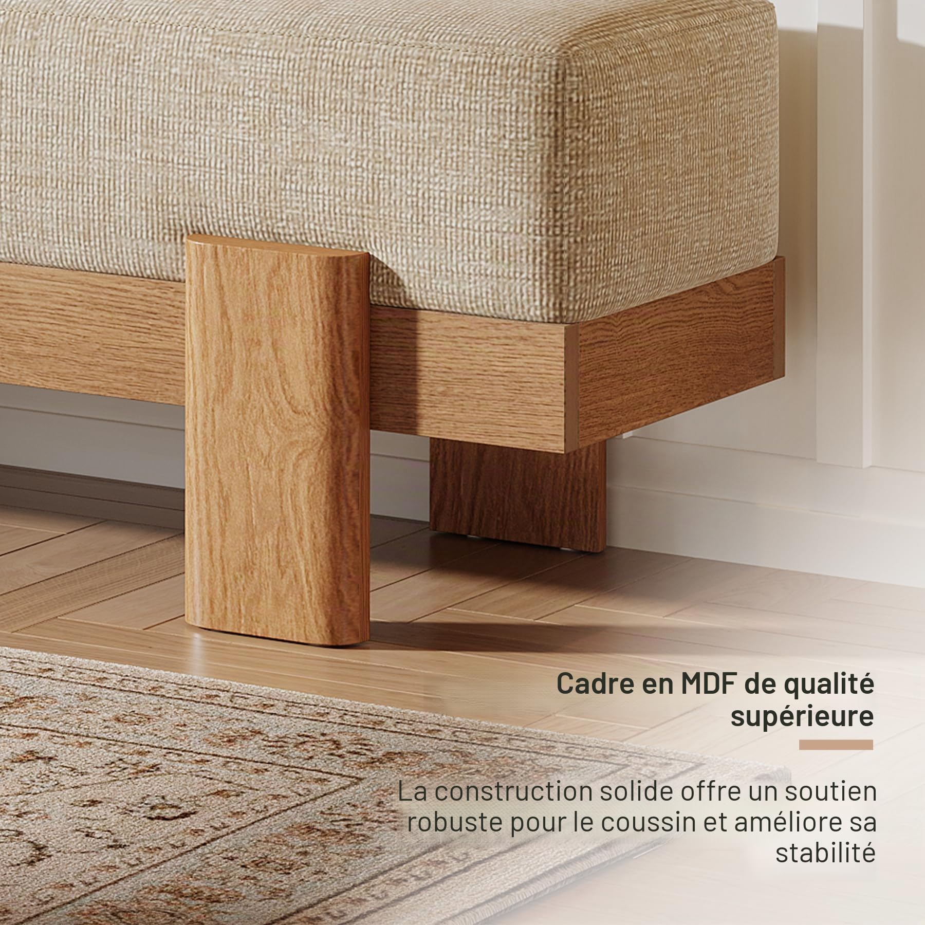 Tribesigns Banc Chaussures Entrée avec Tapissé, 140 x 35 x 45 cm, Moderne Banc à Chaussures avec Coussin épais Ultra-Moelleux et Structure en MDF, Bout de Lit pour Chambre à Coucher, Beige et Chêne