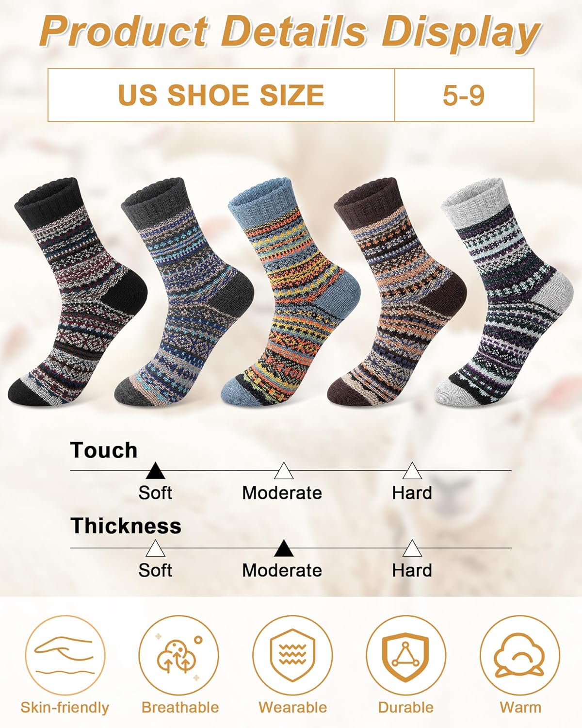 Senker Fashion Wool Socks for Women, Crew Boot Warm Sock for Hiking Trekking Work Outdoor Winter Gifts for Women Mom Her - Image 3