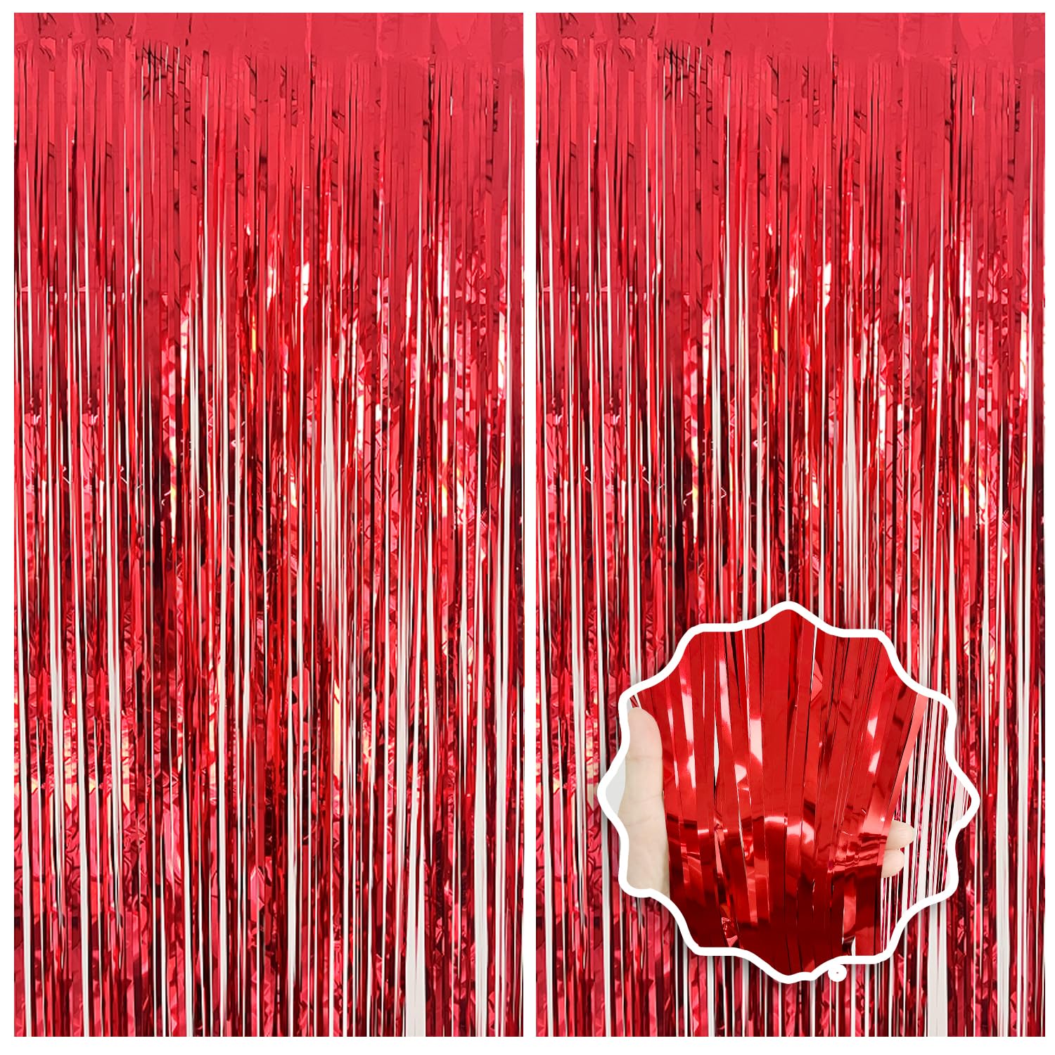 2 Pack Red Streamers Party Backdrop Foil Fringe Curtains Photo Booth Props for Birthday Christmas Wedding Carnival Casino Theme Birthday New Year