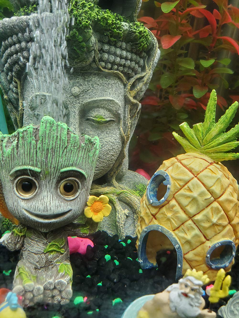SLOCME Décorations Aquarium Groot Air Bubbler - avec Ornement En Résine de Pierre à Bulles d'air Pour Aquarium