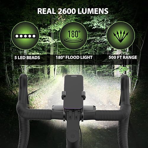 Miniatura 3 de Luz de bicicleta súper brillante 2 en 1 con soporte para teléfono, luz de bicicleta recargable USB C para conducción nocturna, juego de faros y