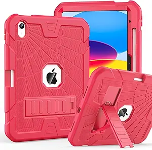 SIBEITU for iPad A16 Case 11th Generation 11-inch 2025 & iPad 10th Generation 10.9-inch 2022, Shockproof Rugged Military Grade Protective Hard 10 Cover Built-in Kickstand for Women & Girls, Hot Pink