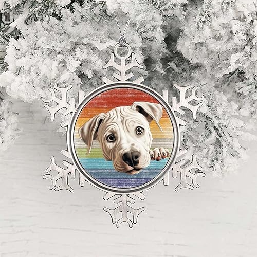 Miniatura 3 de Dogo Argentino - Adornos de copo de nieve de metal para Navidad, diseño de Dogo Argentino, lindo y divertido para perros que se asoman, adornos de