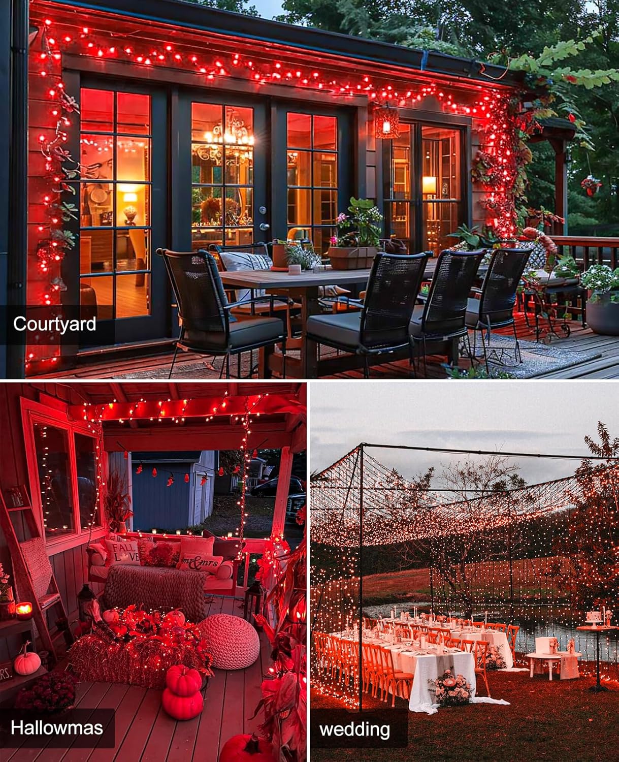 Red Christmas Lights, 40FT 120 LED Plug in Outdoor String Lights Waterproof with 8 Modes, Plug in Connectable Green Wire String Lights for Indoor Home Garden Patio Party Holiday Decor