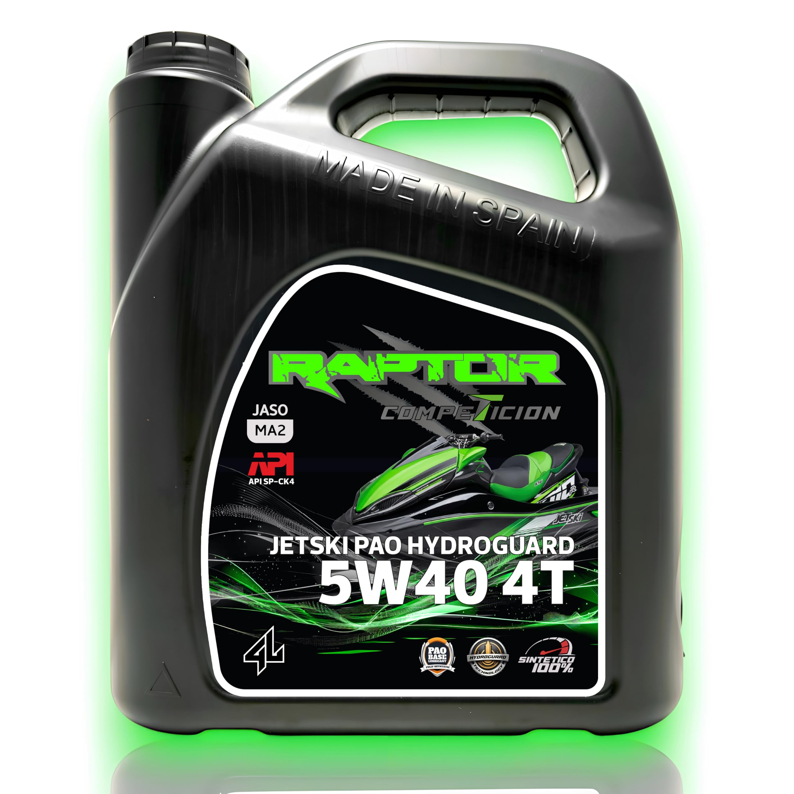 Raptor Marine - Aceite Jet Ski 5W40 PAO 100% Sintético Hydroguard | 4L | Moto de Agua PWC 4T | Alta Temperatura | Anticorrosión | API SP, JASO MA2